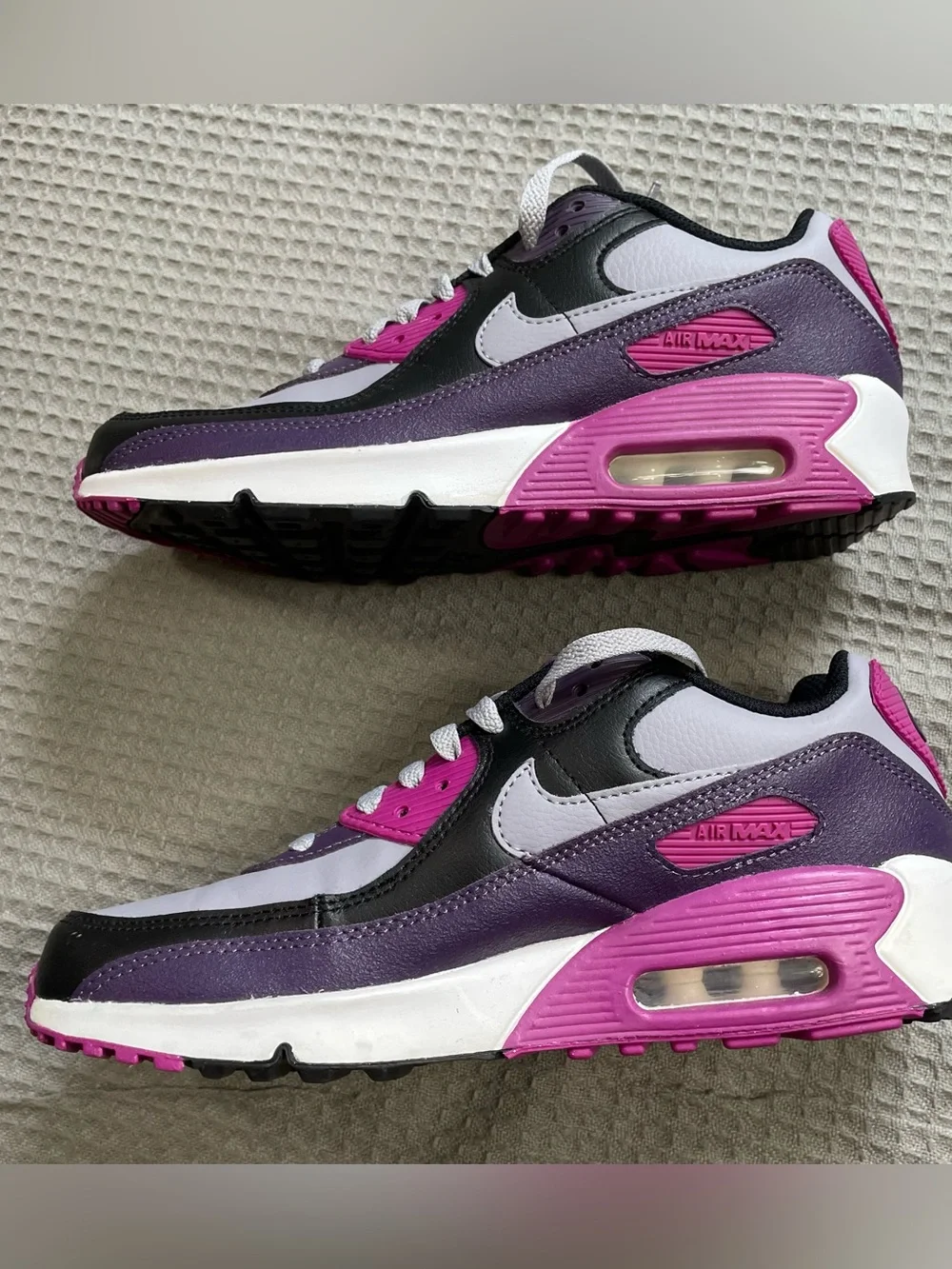 Kids Nike Air Max 90 Sneakers Shoes Gray Purple Black 6.5 Youth 6.5Y